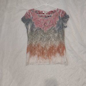 Floral lace mesh over cap sleeve camisole top